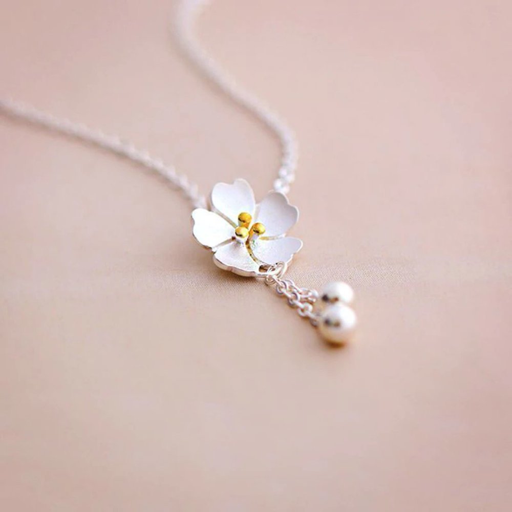 NEW 925 Sterling Silver Cherry Blossom Necklace - Picture 3 of 8